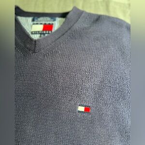 Tommy Hilfiger Pullover Sweater Mens Large Navy Blue VNeck Long Sleeve Cotton